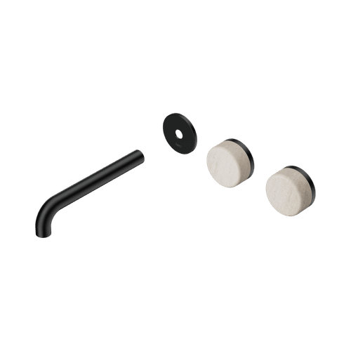 Serenity Wall Basin 185mm Offspout + Rome Travertine Handle Matte Black