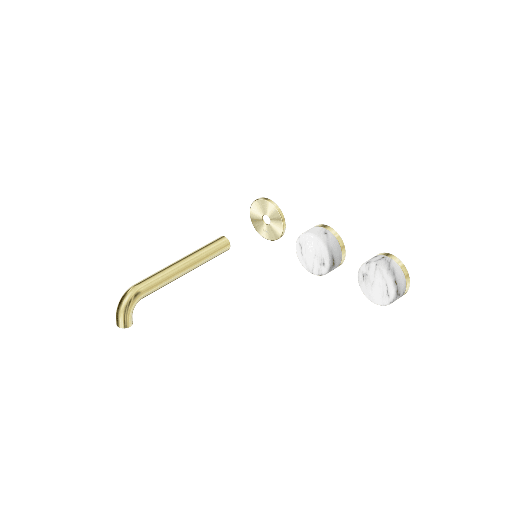 Serenity Wall Basin 185mm Offspout + Arabescato Corchia Handle Brushed Gold