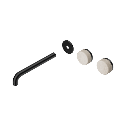 Serenity Wall Basin 220mm Offspout + Rome Travertine Handle Matte Black