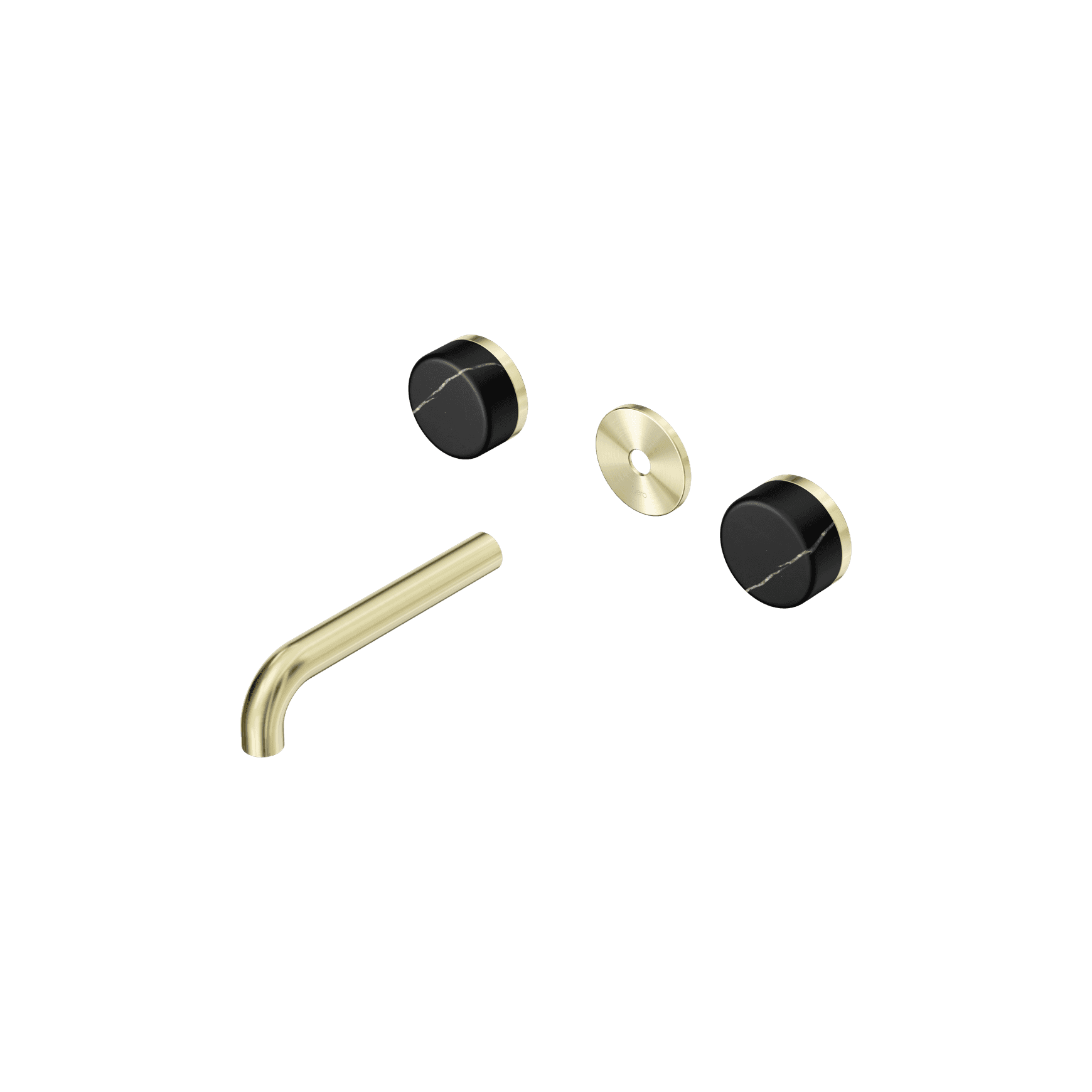 Serenity Wall Basin 160mm Spout + Marquina Black Handle Brushed Gold