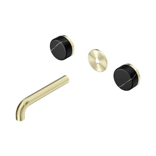 Serenity Wall Basin 160mm Spout + Marquina Black Handle Brushed Gold