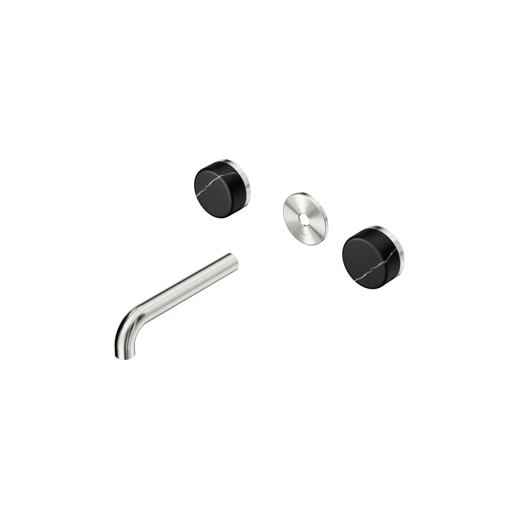 Serenity Wall Basin 160mm Spout + Marquina Black Handle Brushed Nickel