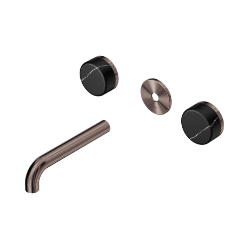 Serenity Wall Basin 160mm Spout + Marquina Black Handle Brushed Bronze