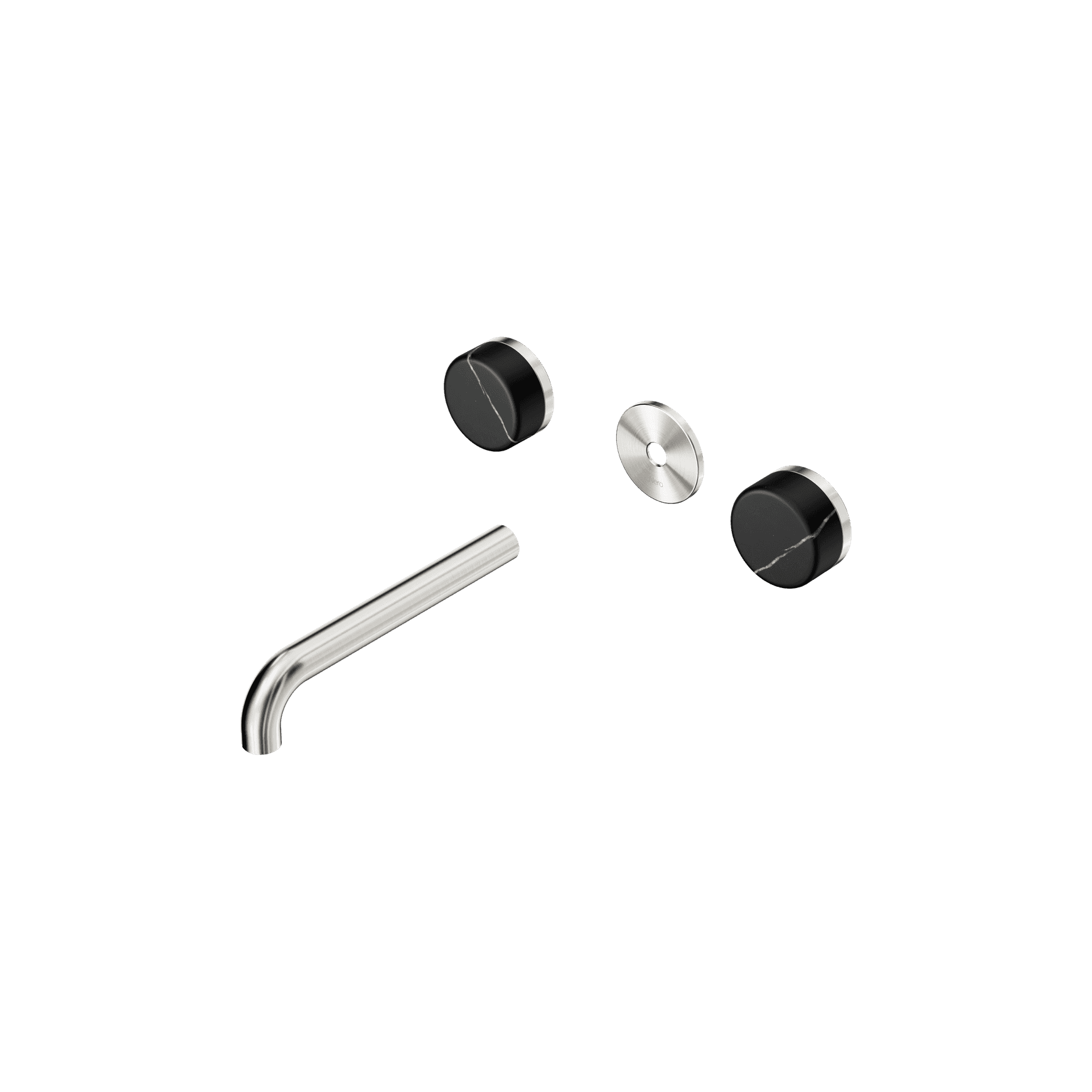 Serenity Wall Basin 185mm Spout + Marquina Black Handle Brushed Nickel