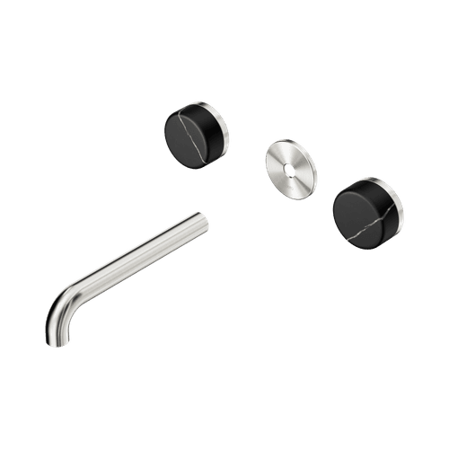 Serenity Wall Basin 185mm Spout + Marquina Black Handle Brushed Nickel