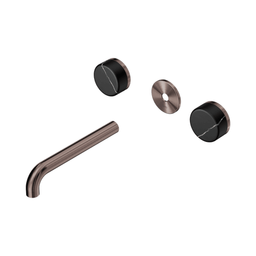 Serenity Wall Basin 185mm Spout + Marquina Black Handle Brushed Bronze