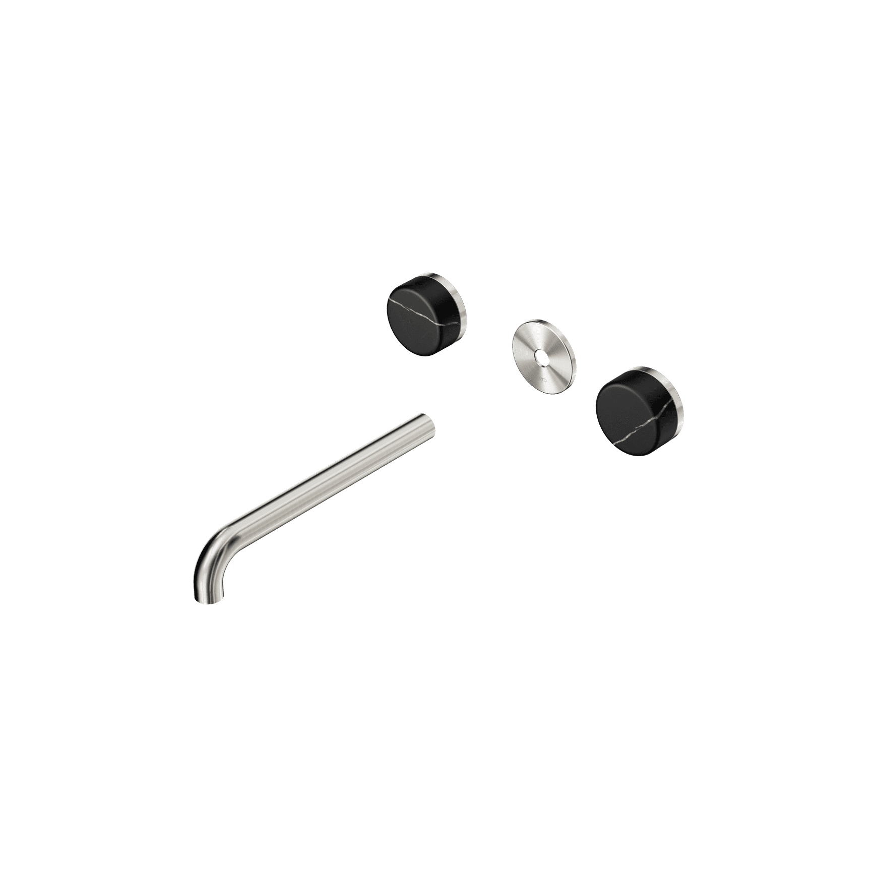 Serenity Wall Basin 220mm Spout + Marquina Black Handle Brushed Nickel