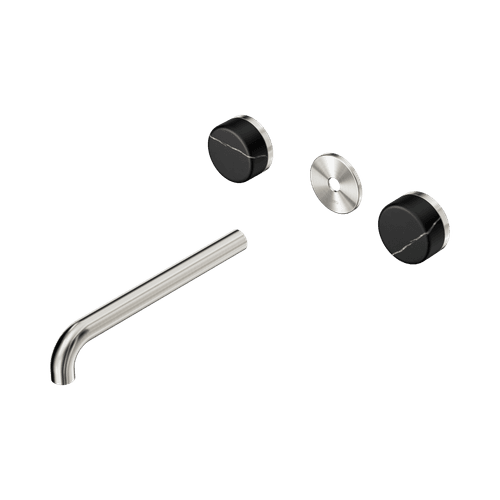 Serenity Wall Basin 220mm Spout + Marquina Black Handle Brushed Nickel