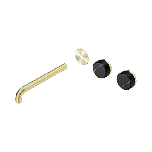 Serenity Wall Basin 220mm Offspout + Marquina Black Handle Brushed Gold