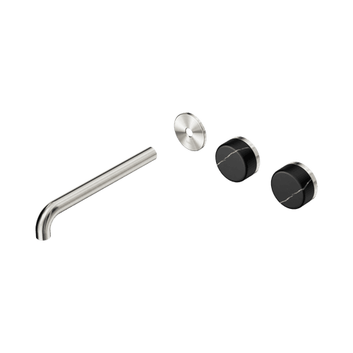 Serenity Wall Basin 220mm Offspout + Marquina Black Handle Brushed Nickel