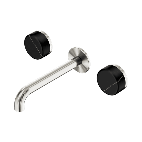 Serenity Wall Basin Set 220mm Spout With Marquina Black Handle Brushed Nickel