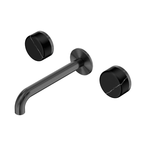 Serenity Wall Basin Set 185mm Spout With Marquina Black Handle Gun Metal