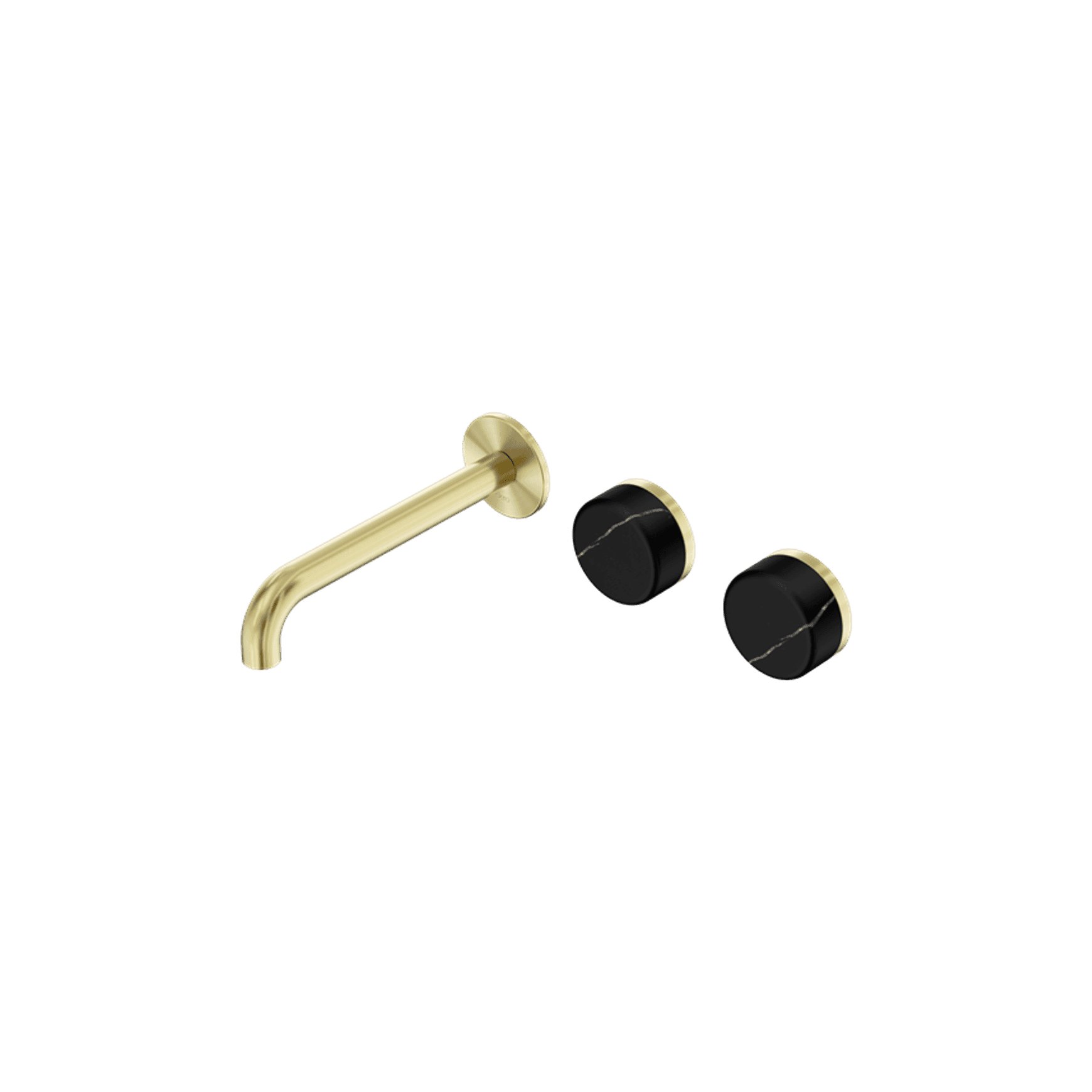 Serenity Wall Basin Set 185mm Offset Spout With Marquina Black Handle Brushed Gold