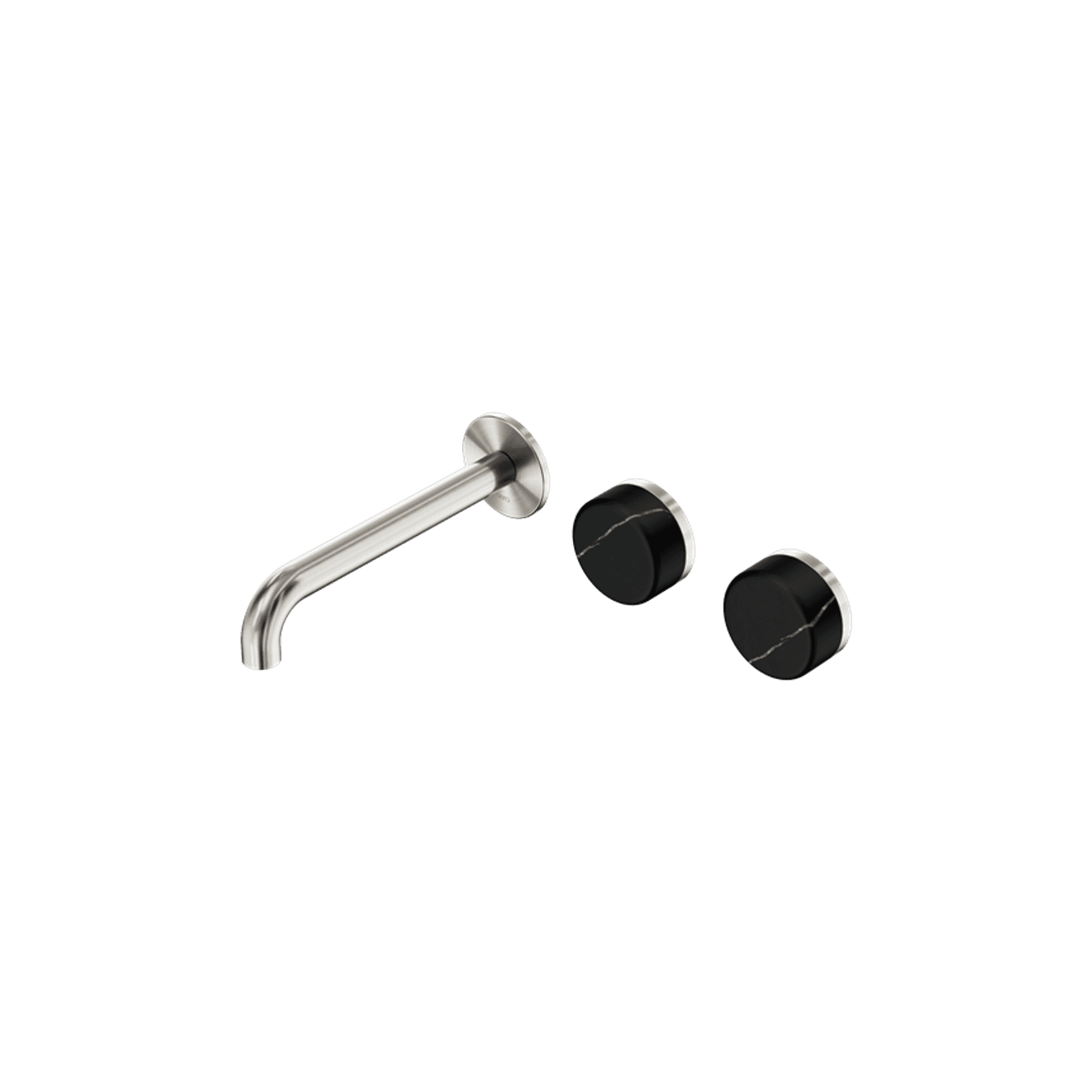 Serenity Wall Basin Set 185mm Offset Spout With Marquina Black Handle Brushed Nickel