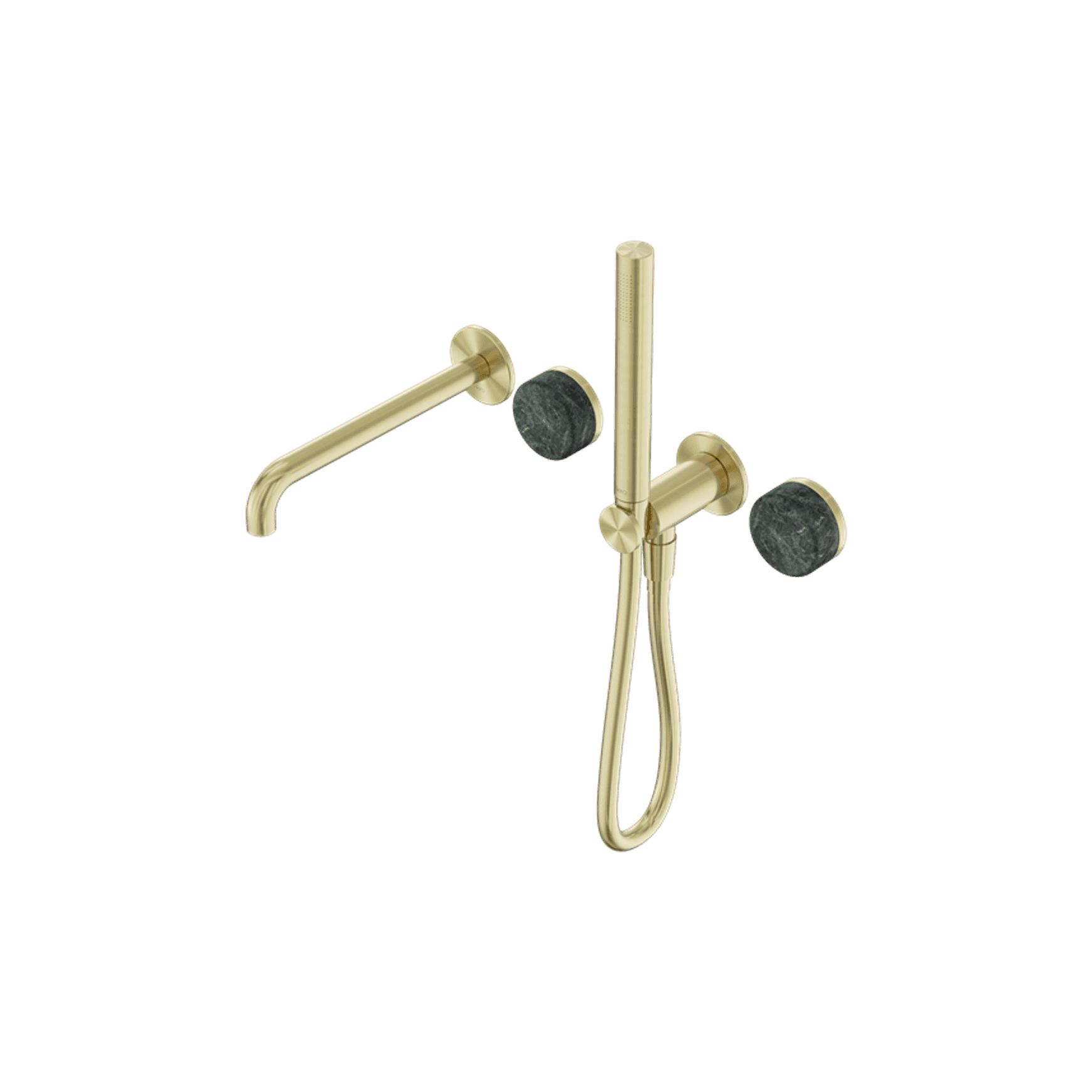 Serenity Shower System Spout Verde Alpi Handle And Slim Shower Brushed Gold