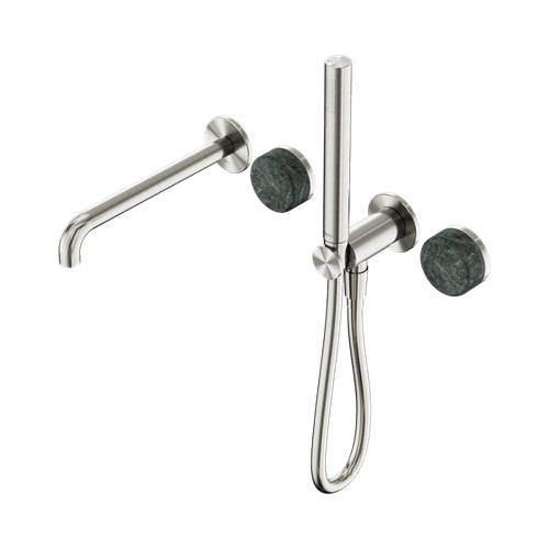 Serenity Shower System Spout Verde Alpi Handle And Slim Shower Brushed Nickel