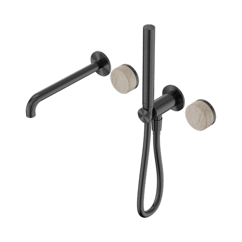 Serenity Shower System Spout Rome Travertine Handle And Slim Shower Gun Metal