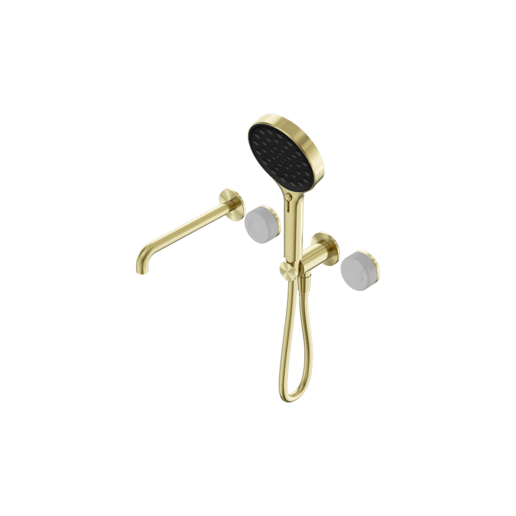 Serenity Shower System Spout Carrara Handle And Serenity Hand Shower Brushed Gold