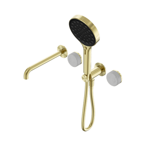 Serenity Shower System Spout Carrara Handle And Serenity Hand Shower Brushed Gold