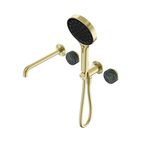 Serenity Shower System Spout Verde Alpi Handle And Serenity Hand Shower Brushed Gold