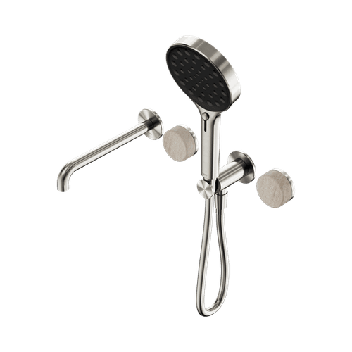 Serenity Shower System Spout Rome Travertine Handle And Serenity Hand Shower Brushed Nickel