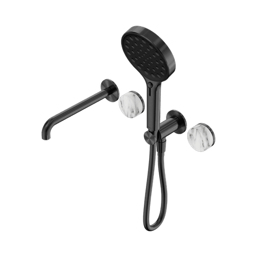 Serenity Shower System Spout Arabescato Corchia Handle And Serenity Hand Shower Gun Metal