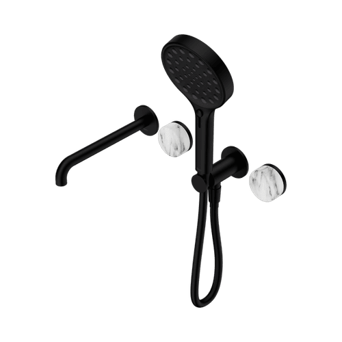 Serenity Shower System Spout Arabescato Corchia Handle And Serenity Hand Shower Matte Black