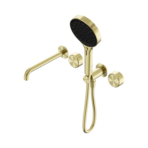Serenity Shower System Spout Metal Handle And Serenity Hand Shower Brushed Gold
