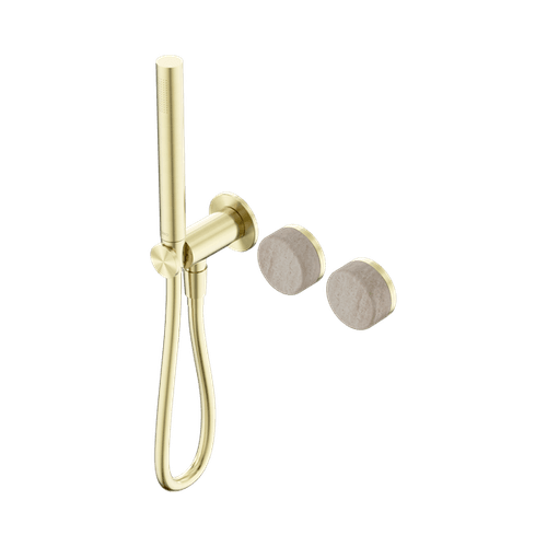 Serenity Shower System Rome Travertine Handle And Slim Shower Brushed Gold