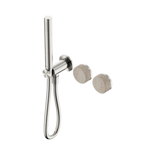 Serenity Shower System Rome Travertine Handle And Slim Shower Brushed Nickel