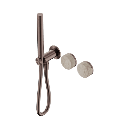 Serenity Shower System Rome Travertine Handle And Slim Shower Brushed Bronze