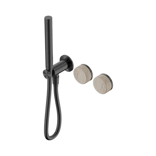 Serenity Shower System Rome Travertine Handle And Slim Shower Gun Metal