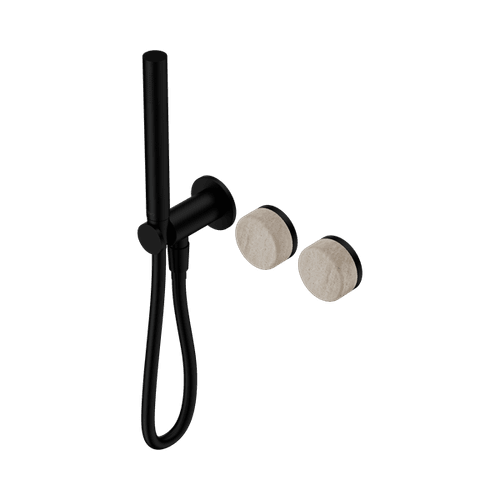 Serenity Shower System Rome Travertine Handle And Slim Shower Matte Black
