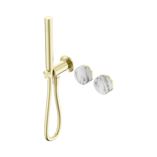 Serenity Shower System Arabescato Corchia Handle And Slim Shower Brushed Gold