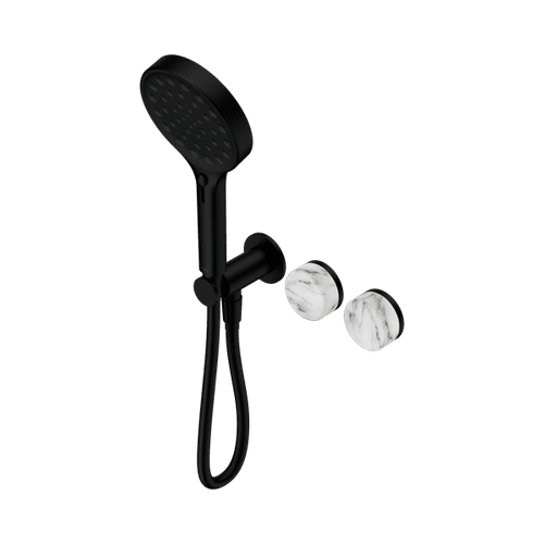 Serenity Shower System Arabescato Corchia Handle And Serenity Hand Shower Matte Black