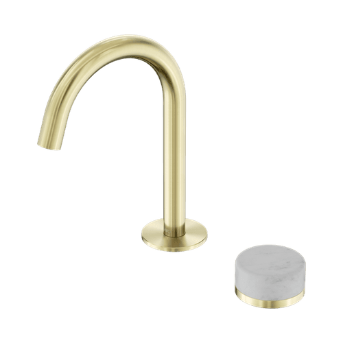 Serenity Basin Mixer Arc Spout Carrara Handle Brushed Gold