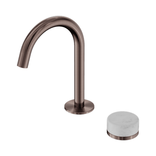 Serenity Basin Mixer Arc Spout Carrara Handle Brushed Bronze