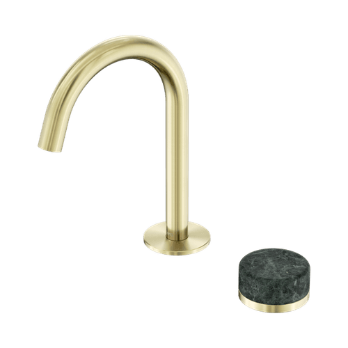 Serenity Basin Mixer Arc Spout Verde Alpi Handle Brushed Gold