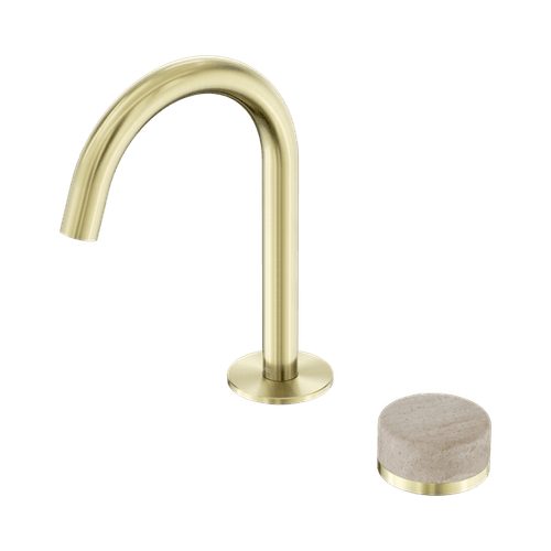 Serenity Basin Mixer Arc Spout Rome Travertine Handle Brushed Gold