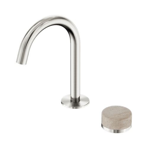 Serenity Basin Mixer Arc Spout Rome Travertine Handle Brushed Nickel