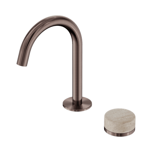 Serenity Basin Mixer Arc Spout Rome Travertine Handle Brushed Bronze