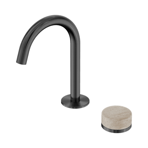 Serenity Basin Mixer Arc Spout Rome Travertine Handle Gun Metal