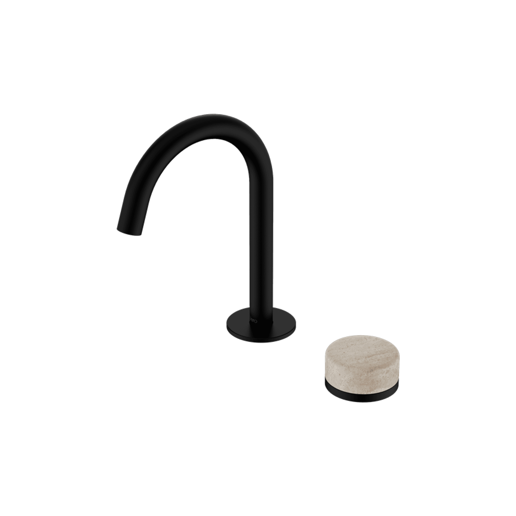 Serenity Basin Mixer Arc Spout Rome Travertine Handle Matte Black