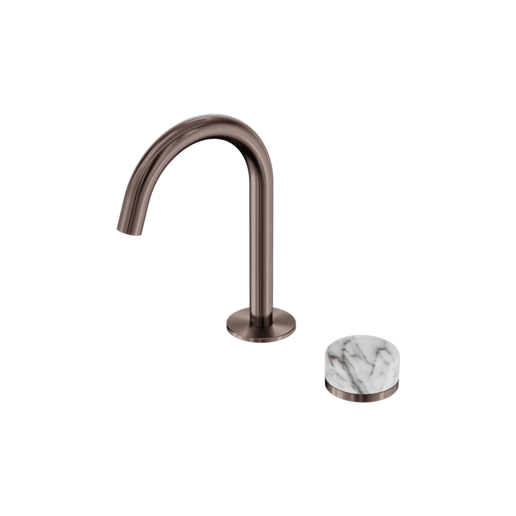 Serenity Basin Mixer Arc Spout Arabescato Corchia Handle Brushed Bronze