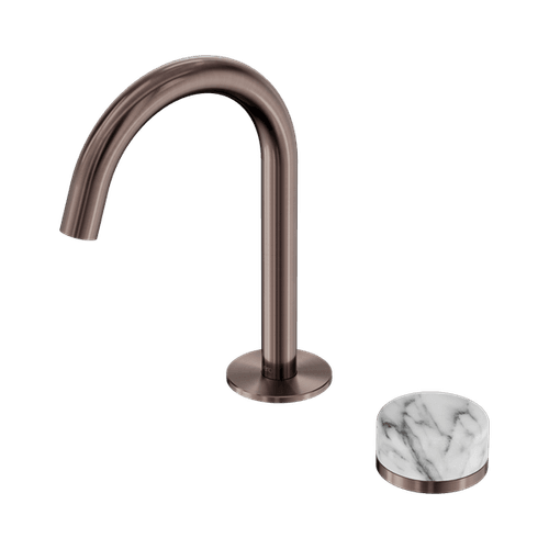 Serenity Basin Mixer Arc Spout Arabescato Corchia Handle Brushed Bronze