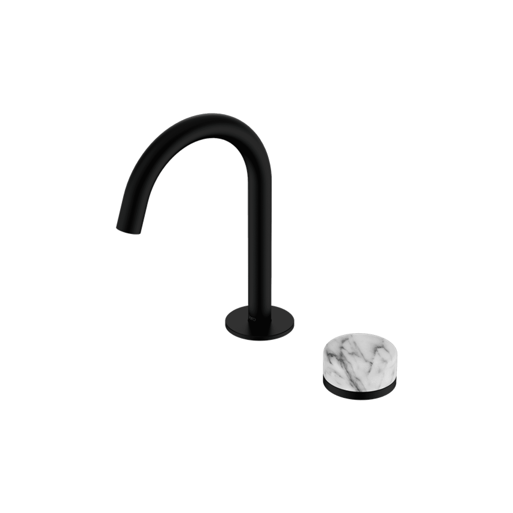 Serenity Basin Mixer Arc Spout Arabescato Corchia Handle Matte Black