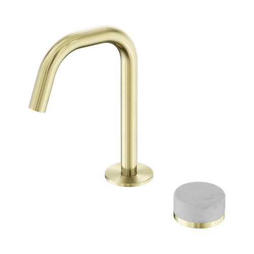 Serenity Basin Mixer Edge Spout Carrara Handle Brushed Gold