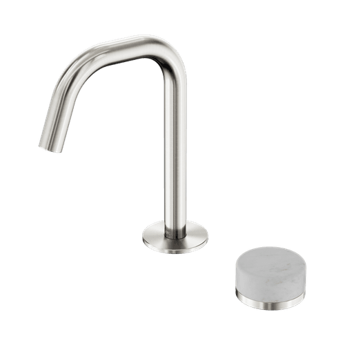 Serenity Basin Mixer Edge Spout Carrara Handle Brushed Nickel