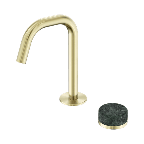Serenity Basin Mixer Edge Spout Verde Alpi Handle Brushed Gold
