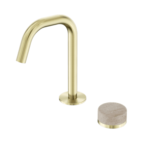 Serenity Basin Mixer Edge Spout Rome Travertine Handle Brushed Gold